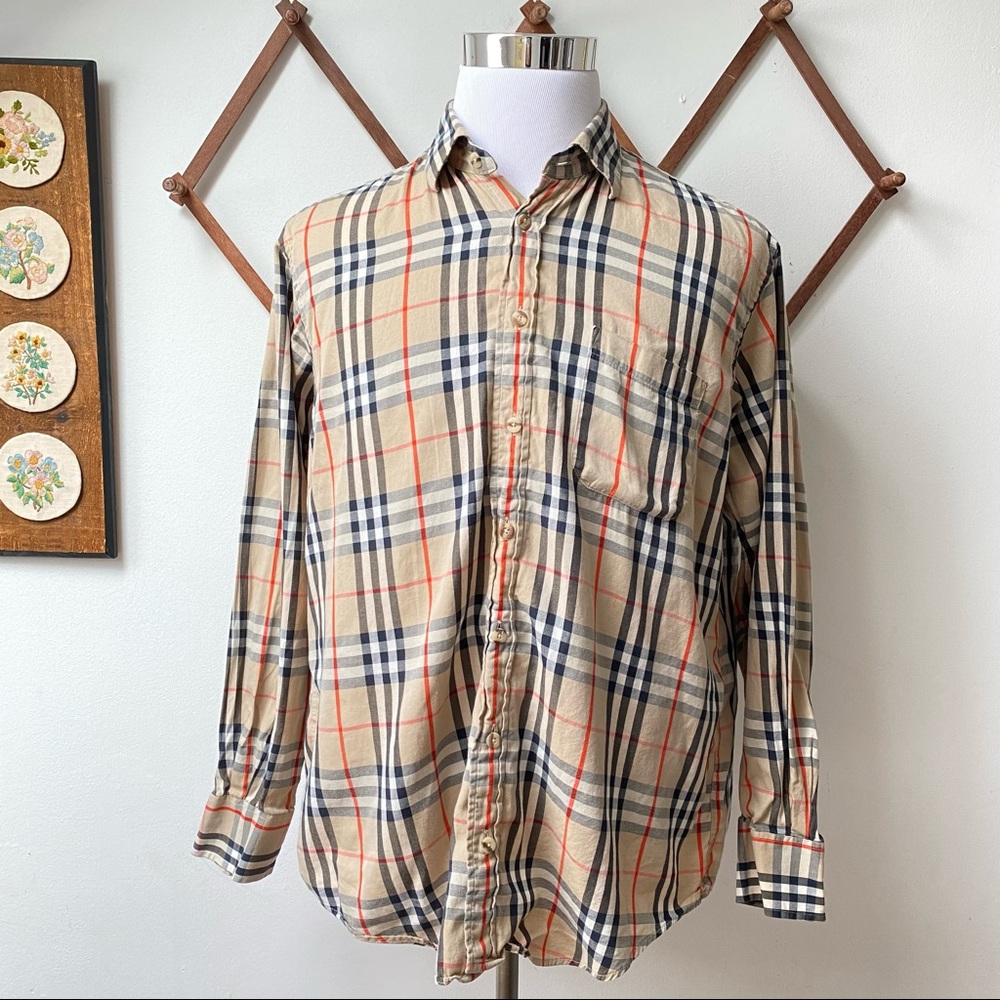Vintage Burberry Nova Check Plaid Button Shirt - Picture 1 of 14